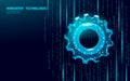Digital gear binary code concept. Futuristic mechanism engineering technology low poly illustration. Software coding database Royalty Free Stock Photo