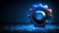 Digital Gear, Blue Technology Abstract Machinery Symbol Connected Network Triangles and Shapes. Royalty Free Stock Photo