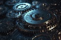 Digital gear wheels on circuit board. High technology engineering. Generative AI Royalty Free Stock Photo