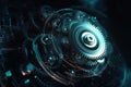 Digital gear wheels on circuit board. High technology engineering. Generative AI Royalty Free Stock Photo