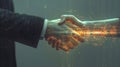 Digital generated human hand and businessman shaking hands. Royalty Free Stock Photo