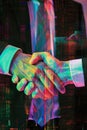 Digital generated human hand and businessman shaking hands. Royalty Free Stock Photo