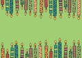 Digital generated image of multiple colorful candle icons against green background