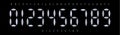 Digital geometric font, clean segmented design mimicking LED displays. Minimalist style alphabet for futuristic and tech