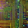 A digital glitch effect overlaying a circuit board pattern, symbolizing the fusion of art and technology1, Generative AI Royalty Free Stock Photo