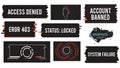 Digital Glitch Error Messages and Cyber Security UI Elements Set Royalty Free Stock Photo