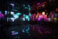 digital glitch transforming room, from dark and dreary to bright and cheery