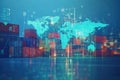 Digital Global Logistics and Delivery Network with Shipping Containers and World Map Representation Royalty Free Stock Photo