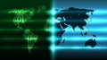 Map Earth continents from a binary code with a background of abstract circuit boards. Digital revolution on world map Royalty Free Stock Photo