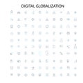 digital globalization icons, signs, outline symbols, concept linear illustration line collection