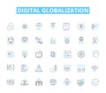 Digital globalization linear icons set. Connectivity, Interdependence, Integration, Digitalization, Expansion