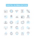 Digital globalization vector line icons set. Digital, Globalization, Technological, Connectivity, Networking