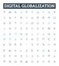 Digital globalization vector line icons set. Digital, Globalization, Technological, Connectivity, Networking