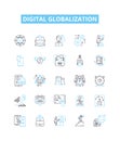 Digital globalization vector line icons set. Digital, Globalization, Technological, Connectivity, Networking