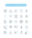 Digital globalization vector line icons set. Digital, Globalization, Technological, Connectivity, Networking