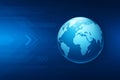 Digital globe with abstract blue technology background and forward arrows Royalty Free Stock Photo