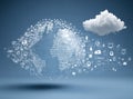 Digital globe composed of binary code and various technology icons with a cloud above, representing global connectivity and Royalty Free Stock Photo