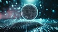 Digital globe composed of glowing blue lines and particles, representing global connectivity and technology in a futuristic Royalty Free Stock Photo