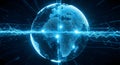 Digital globe connected by futuristic data streams and energy beams Royalty Free Stock Photo