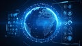 Digital globe with data visualization, network connections, and user interface elements Royalty Free Stock Photo
