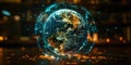Digital globe with data visualizations and connections. Futuristic image. AIG49.