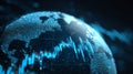 Digital globe with glowing blue data points and financial chart overlay, symbolizing global market trends and technology Royalty Free Stock Photo