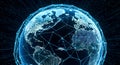 Digital globe with glowing continents and interconnected network lines representing global connectivity Royalty Free Stock Photo