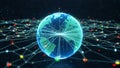 Digital globe with glowing continents and interconnected network lines representing global data connections Royalty Free Stock Photo