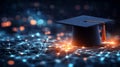 A digital globe with a graduation cap, adorned with lights and interconnected lines Royalty Free Stock Photo