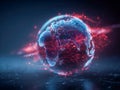 Digital globe with interconnected data points and glowing network lines representing global communication and technology Royalty Free Stock Photo