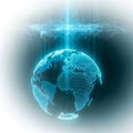 Digital globe with interconnected data streams and binary code Royalty Free Stock Photo