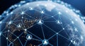 Digital Globe Network of Connected People with Data Lines and Nodes in Dark Blue Royalty Free Stock Photo