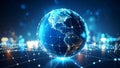 Digital Globe with Network Connections and Data Visualization over blurred city lights Royalty Free Stock Photo