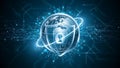 Digital globe protected by shield and keyhole symbol with circuit board cybersecurity Royalty Free Stock Photo