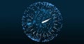 Digital globe rotating in dark backdrop, showing glowing nodes, connecting lines and data points Royalty Free Stock Photo