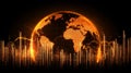 Digital Globe Surrounded By Orange Binary Data Visualization And Abstract Connectivity Lines