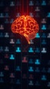 Digital glowing brain represents searching and sorting algorithms on social media and internet