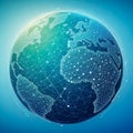 Digital Glowing Earth Sphere Visualization Represents Worldwide Global Network Connectivity And Complex Data Communication Flow Royalty Free Stock Photo