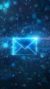 Digital glowing neon email envelope icon in futuristic blue background Royalty Free Stock Photo