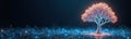 Digital glowing tree with interconnected network roots business growth strategy ecosystem approach. Futuristic landscape