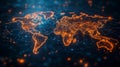 Digital Glowing World Map with Connection Lines Generative AI Royalty Free Stock Photo