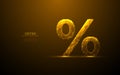 Digital golden percentage icon. Abstract discount and offer concept.