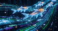 Digital Goldfish Swimming Through Binary Data Streams, Futuristic Technology Concept Royalty Free Stock Photo