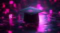 Digital Graduation Cap Illuminates Virtual Learning Space Royalty Free Stock Photo