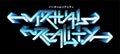 Digital graffiti text - virtual reality. Future lettering 3D in cyberpunk style. Graphic digital text. Hi-tech graffiti