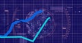 Digital graph and globe illustrating financial data analysis and trends