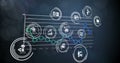 Digital graph with various icons representing data and technology trends