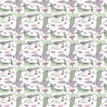 digital graphics abstract seamless pattern in memphis style. spots, lines, crosses. green, lilac color Royalty Free Stock Photo