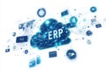 Cloud computing and ERP concepts showcased with digital graphics and icons in a modern design Royalty Free Stock Photo