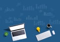 Digital graphs and hexagon grids with computers with a light bulb Royalty Free Stock Photo